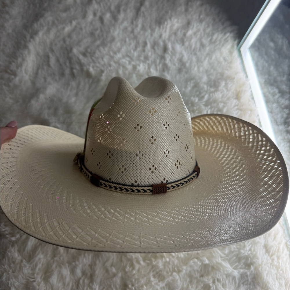 Authentic Western Cowboy Hat with Decorative Feather Band - Picture 2 of 5